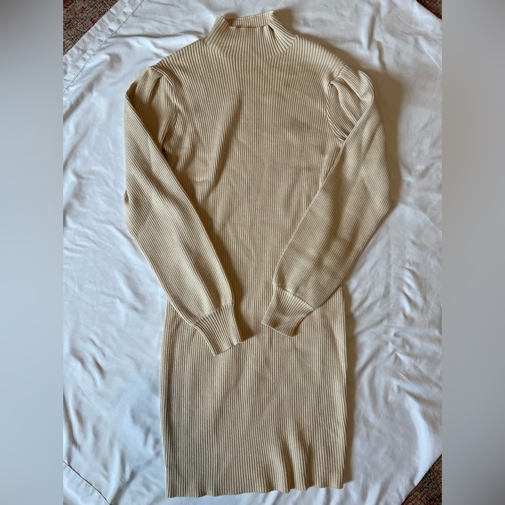 Cream mock neck sweater dress